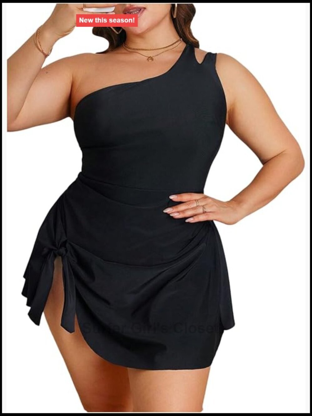 Plus Size One Shoulder Ruffle Swim Dress Tummy Control One Piece Swimsuit
